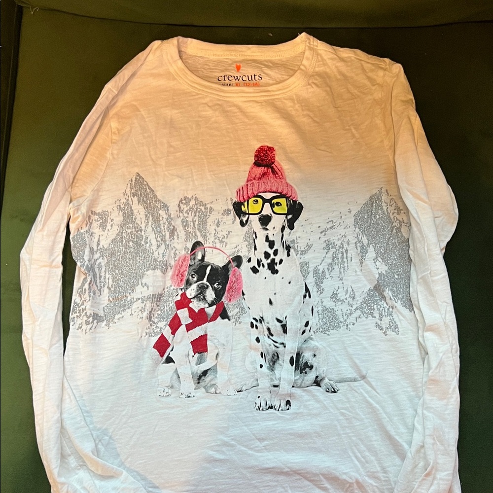 Crewcuts White Long Sleeve with Dog and Mountain Print